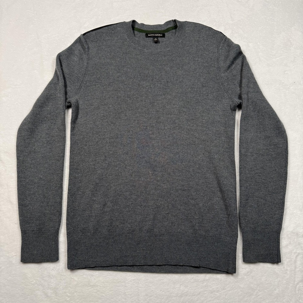 Banana Republic Sweater Mens Medium Gray Merino Wool Crewneck Pullover‎ Knit - Picture 2 of 9